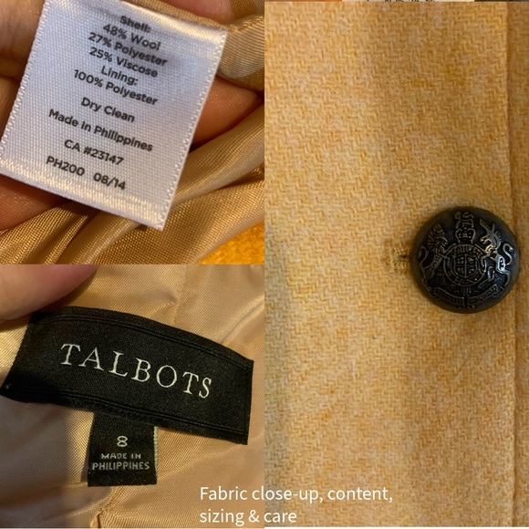 TALBOTS SQUASH YELLOW WOOL BLEND BLAZER (8) - Picture 8 of 10